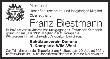 Anzeige von Franz Biestmann von OM-Medien