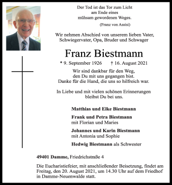 Anzeige von Franz Biestmann von OM-Medien