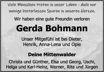 Anzeige von Gerda Bohmann von OM-Medien
