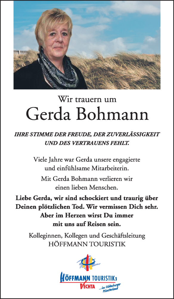  Traueranzeige für Gerda Bohmann vom 23.08.2021 aus Oldenburgische Volkszeitung