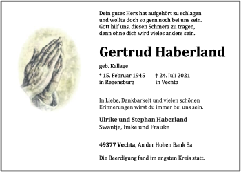 Anzeige von Gertrud Haberland von OM-Medien