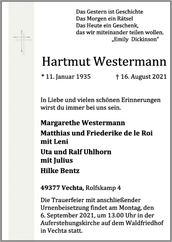 Anzeige von Hartmut Westermann von OM-Medien