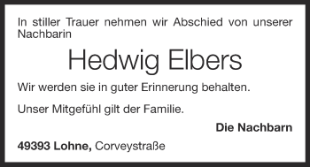 Anzeige von Hedwig Elbers von OM-Medien