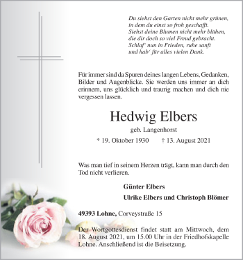 Anzeige von Hedwig Elbers von OM-Medien