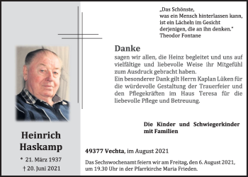 Anzeige von Heinrich Haskamp von OM-Medien