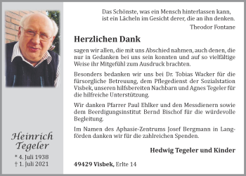 Anzeige von Heinrich Tegeler von OM-Medien