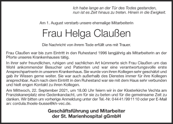 Anzeige von Helga Claußen von OM-Medien