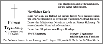 Anzeige von Helmut Tegenkamp von OM-Medien