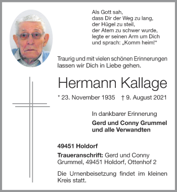 Anzeige von Hermann Kallage von OM-Medien