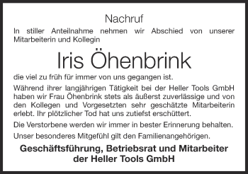 Anzeige von Iris Öhenbrink von OM-Medien