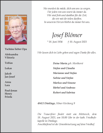 Anzeige von Josef Blömer von OM-Medien
