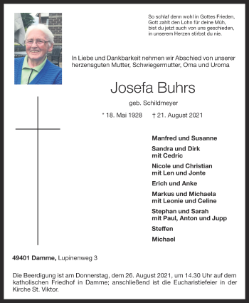 Anzeige von Josefa Buhrs von OM-Medien