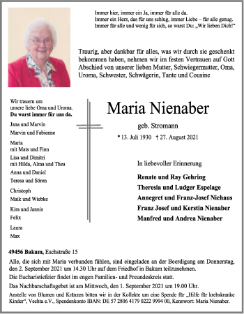 Anzeige von Maria Nienaber von OM-Medien