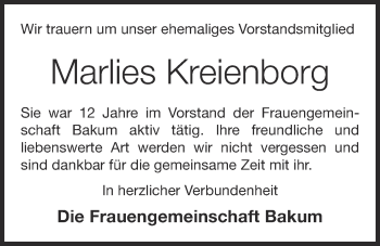 Anzeige von Marlies Kreienborg von OM-Medien