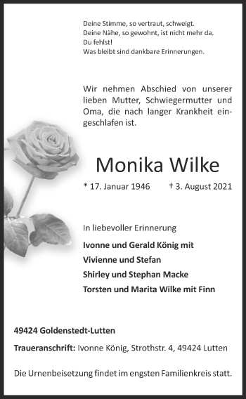 Anzeige von Monika Wilke von OM-Medien
