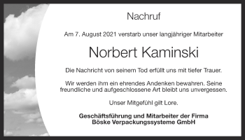 Anzeige von Norbert Kaminski von OM-Medien