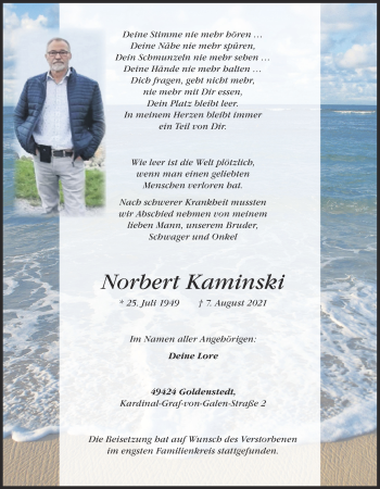 Anzeige von Norbert Kaminski von OM-Medien