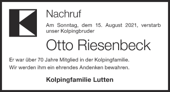 Anzeige von Otto Riesenbeck von OM-Medien