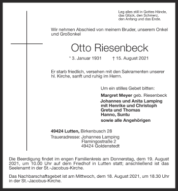 Anzeige von Otto Riesenbeck von OM-Medien