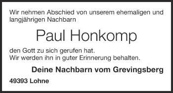 Anzeige von Paul Honkomp von OM-Medien