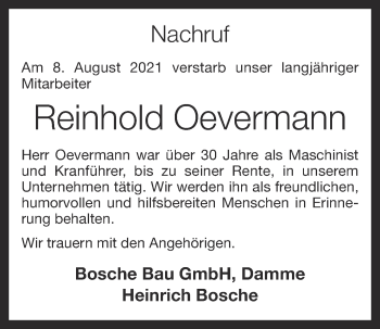 Anzeige von Reinhold Oevermann von OM-Medien