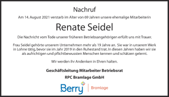Anzeige von Renate Seidel von OM-Medien