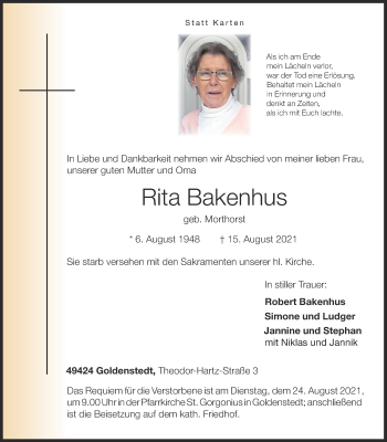 Anzeige von Rita Bakenhus von OM-Medien