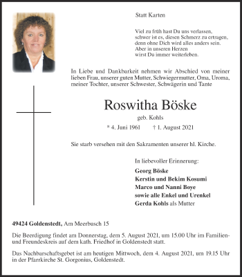 Anzeige von Roswitha Böske von OM-Medien