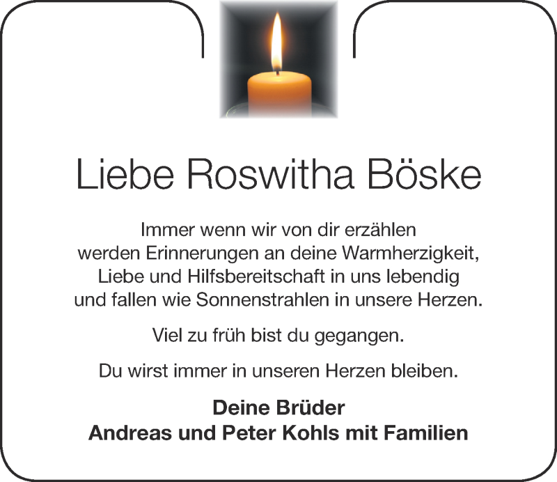 Traueranzeige für Roswitha Böske vom 05.08.2021 aus OM-Medien