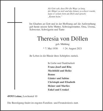 Anzeige von Theresia von Döllen von OM-Medien