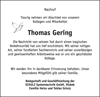 Anzeige von Thomas Gering von OM-Medien