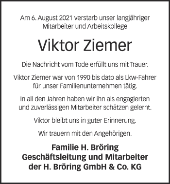 Anzeige von Viktor Ziemer von OM-Medien