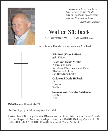 Anzeige von Walter Südbeck von OM-Medien