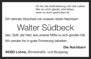 Anzeige von Walter Südbeck von OM-Medien