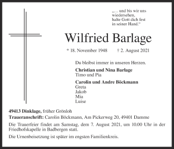 Anzeige von Wilfried Barlage von OM-Medien