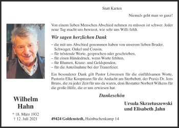 Anzeige von Wilhelm Hahn von OM-Medien