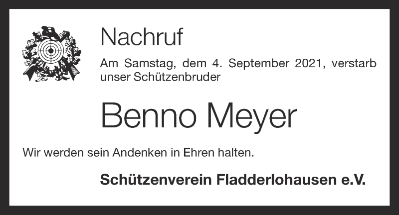  Traueranzeige für Benno Meyer vom 09.09.2021 aus OM-Medien