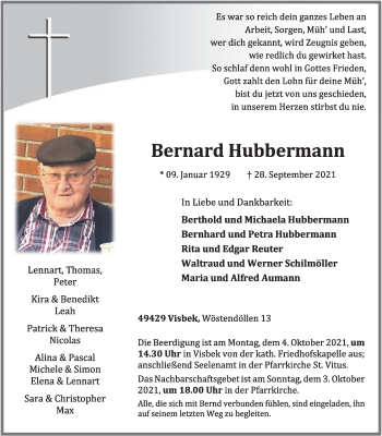 Anzeige von Bernard Hubbermann von OM-Medien