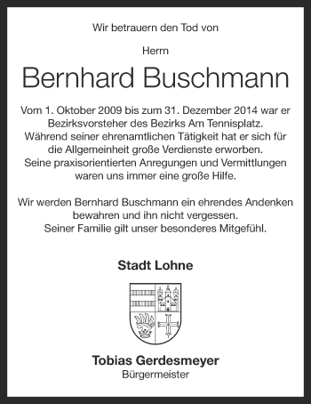 Anzeige von Bernhard Buschmann von OM-Medien