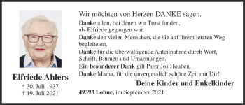 Anzeige von Elfriede Ahlers von OM-Medien