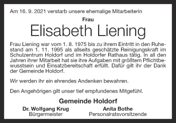 Anzeige von Elisabeth Liening von OM-Medien