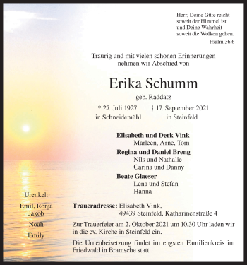 Anzeige von Erika Schumm von OM-Medien