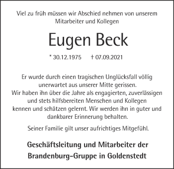 Anzeige von Eugen Beck von OM-Medien