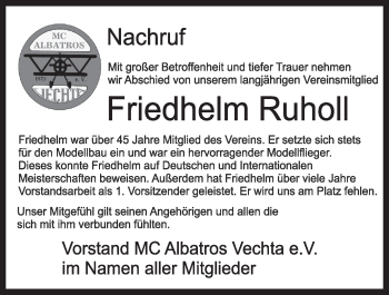 Anzeige von Friedhelm Ruholl von OM-Medien