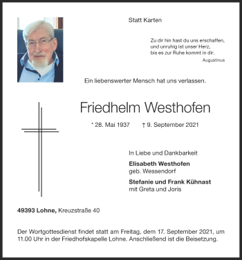 Anzeige von Friedhelm Westhofen von OM-Medien