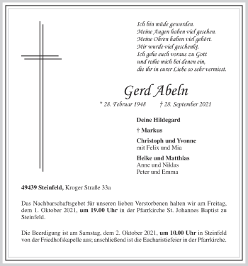 Anzeige von Gerd Abeln von OM-Medien