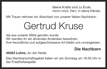 Anzeige von Gertrud Kruse von OM-Medien