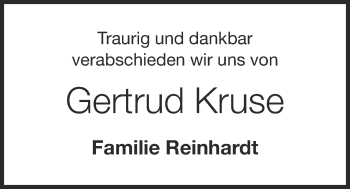 Anzeige von Gertrud Kruse von OM-Medien