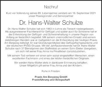 Anzeige von Hans-Walter Schulze von OM-Medien