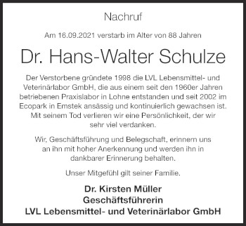 Anzeige von Hans-Walter Schulze von OM-Medien